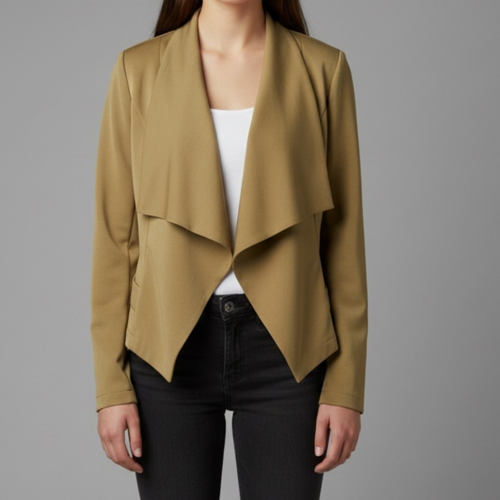 Forever 21 Vintage Y2K Camel Tan Long Sleeve Open Waterfall Blazer Size Small
